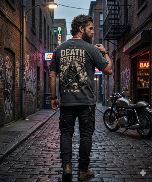 DEATH RENEGADE OVERSIZED TEE — ACID WASH GREY