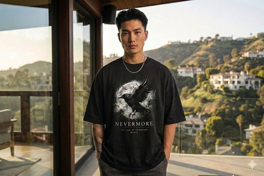 NEVERMORE OVERSIZED TEE — WASHED BLACK